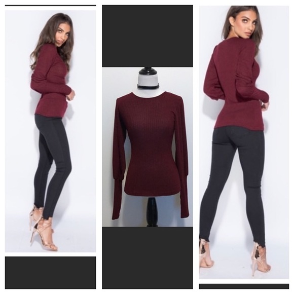 Last 1 ! NWT !  Wine rib detailed long-sleeve top - Picture 2 of 5